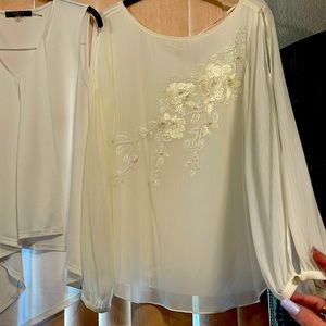 Cream beautifully embroidered long sleeve blouse